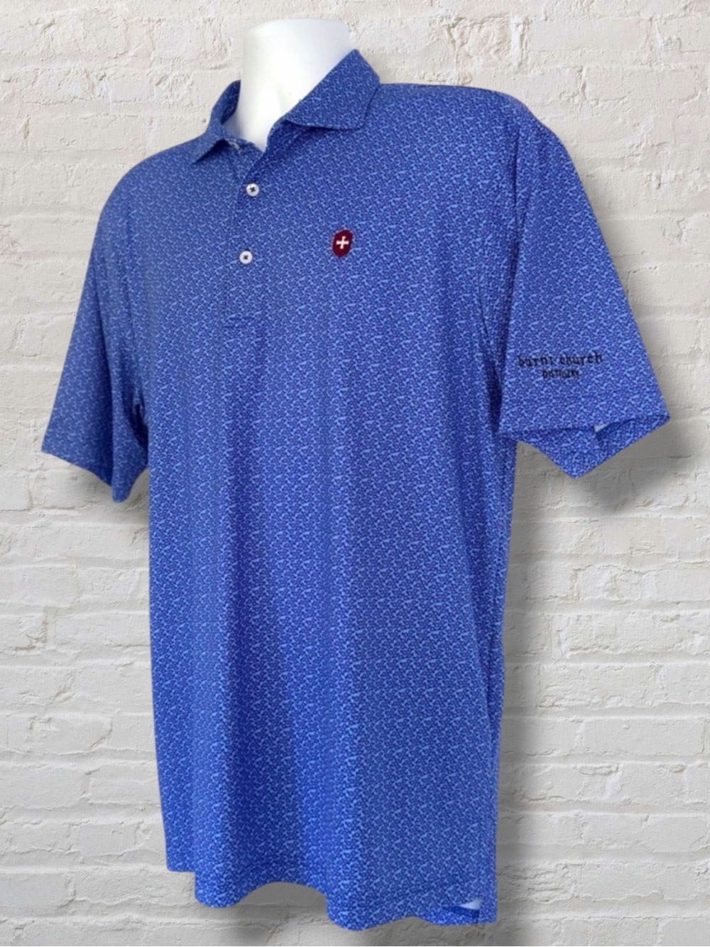 Turtleson Performance Polo Shirt Blue Floral Pattern XL Burnt Church Distillery